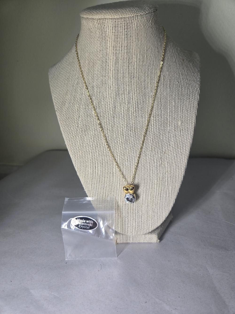 Swarovski Gold Bow Necklace with Clear Crystal Drop